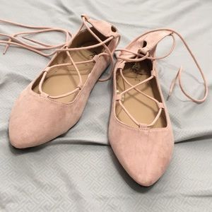 Pink velvet lace up sandals